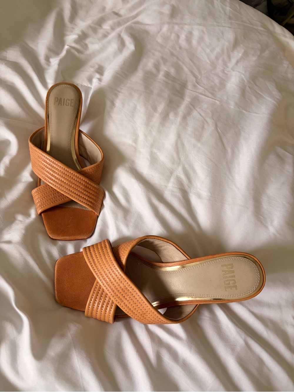 PAIGE Tan-Orange Cross-Strap Slide Mules